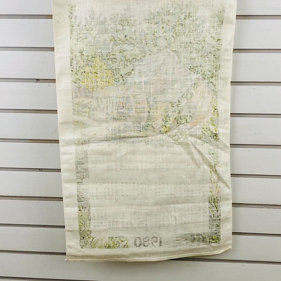 Vintage 1980 Calendar Tea Towel Old Mill Fishing Linen 17x27 For Hanging Display - Picture 4 of 4